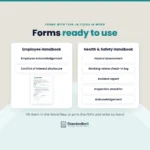 Forms in both handbooks, with type-in fields in Word. Employee Handbook: employee acknowledgement and conflict of interest disclosure form. Health and Safety Handbook: hazard assessment, working-alone check-in log, incident report, inspection checklist and acknowledgement. Fill them in the Word files, or print the PDFs and write by hand.