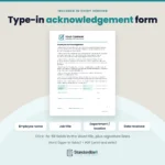 Employee acknowledgement form page with employee name, job title, department/location and date received fields, plus signature lines. Type-in fields in the Word file; the PDF is for printing and signing by hand.