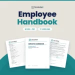 Employee Handbook template by Standardize It: the handbook cover in front of the table of contents and the acknowledgement form. Word + PDF, 13 versions.