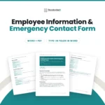 Employee Information and Emergency Contact Form template by Standardize It: the first page with the privacy notice in front of the personal, job and payroll details page and the emergency contacts page. Word + PDF, type-in fields in Word.