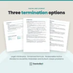 The Employment Agreement's ending employment section, with Option A, the legal minimums, ticked by default and two other options to choose instead: an enhanced formula or reasonable notice at common law, worded to avoid the clause problems in the Waksdale and Dufault decisions.