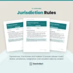 Employment Agreement first pages for British Columbia, Nova Scotia and Federal: 13 versions for 9 provinces, 3 territories and Federal (Canada Labour Code), with each version's notice, severance, resignation and vacation rules.