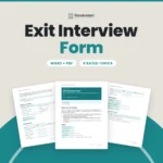 Exit Interview Form template by Standardize It: the first page in front of the Reasons for Leaving page and the follow-up checklist. Word + PDF, 8 rated topics.