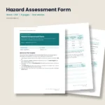Hazard Assessment Form by Standardize It: preview of the first page with How to Use This Template, in front of two inside pages. Word + PDF, 6 pages, one version.