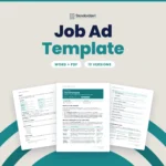 Job Ad Template by Standardize It: the first page with the posting law table in front of the fill-in job ad and the pre-posting checklist. Word + PDF, 13 versions.