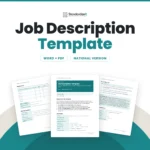 Job Description Template by Standardize It: the first page with the job details table in front of the requirements and working conditions page and the human rights check page. Word + PDF, national version.