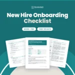 New Hire Onboarding Checklist template by Standardize It: the first page in front of two checklist pages. Word + PDF, first 90 days.
