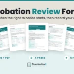 Probation Review Form template by Standardize It: the Ontario version's first page in front of its notice rules and decision pages, with the British Columbia and Federal versions behind. Word + PDF, 4 pages, 13 versions.