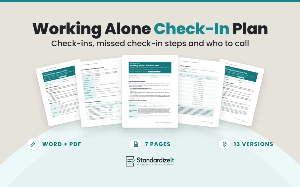 Working Alone Check-In Plan preview