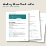 Working Alone Check-In Plan by Standardize It: preview of the first page with the British Columbia Rule at a Glance, in front of the check-in schedule page and the Check-In Record. Word + PDF, 7 pages, 13 versions.